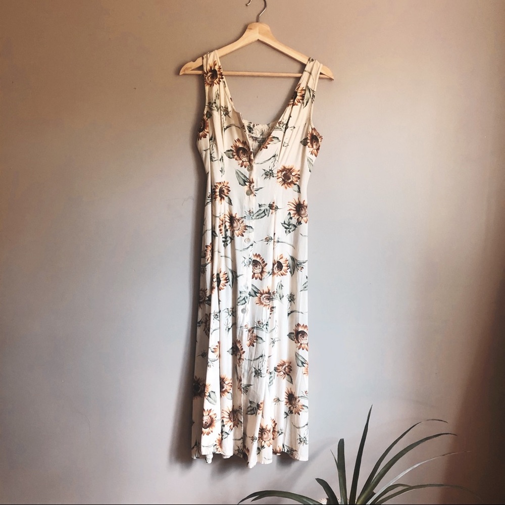 Vintage Cream and Brown Floral Midi Dress